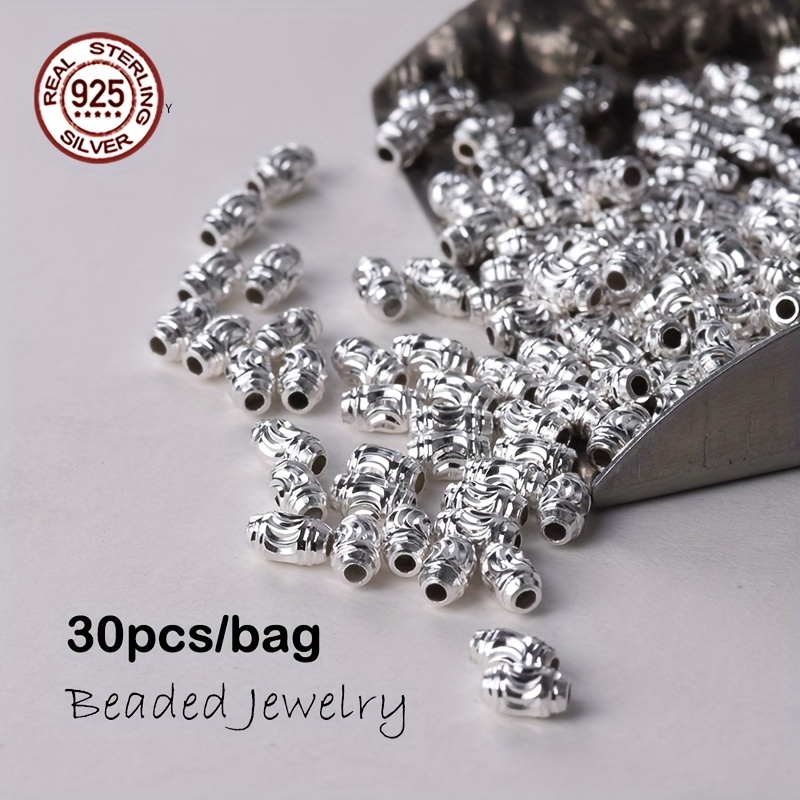 30pcs 925 Sterling Silver Oval Beads for DIY Jewellery Making